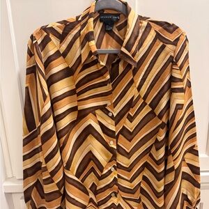Vintage August Silk Chevron Button Down Shirt - 100% silk L
